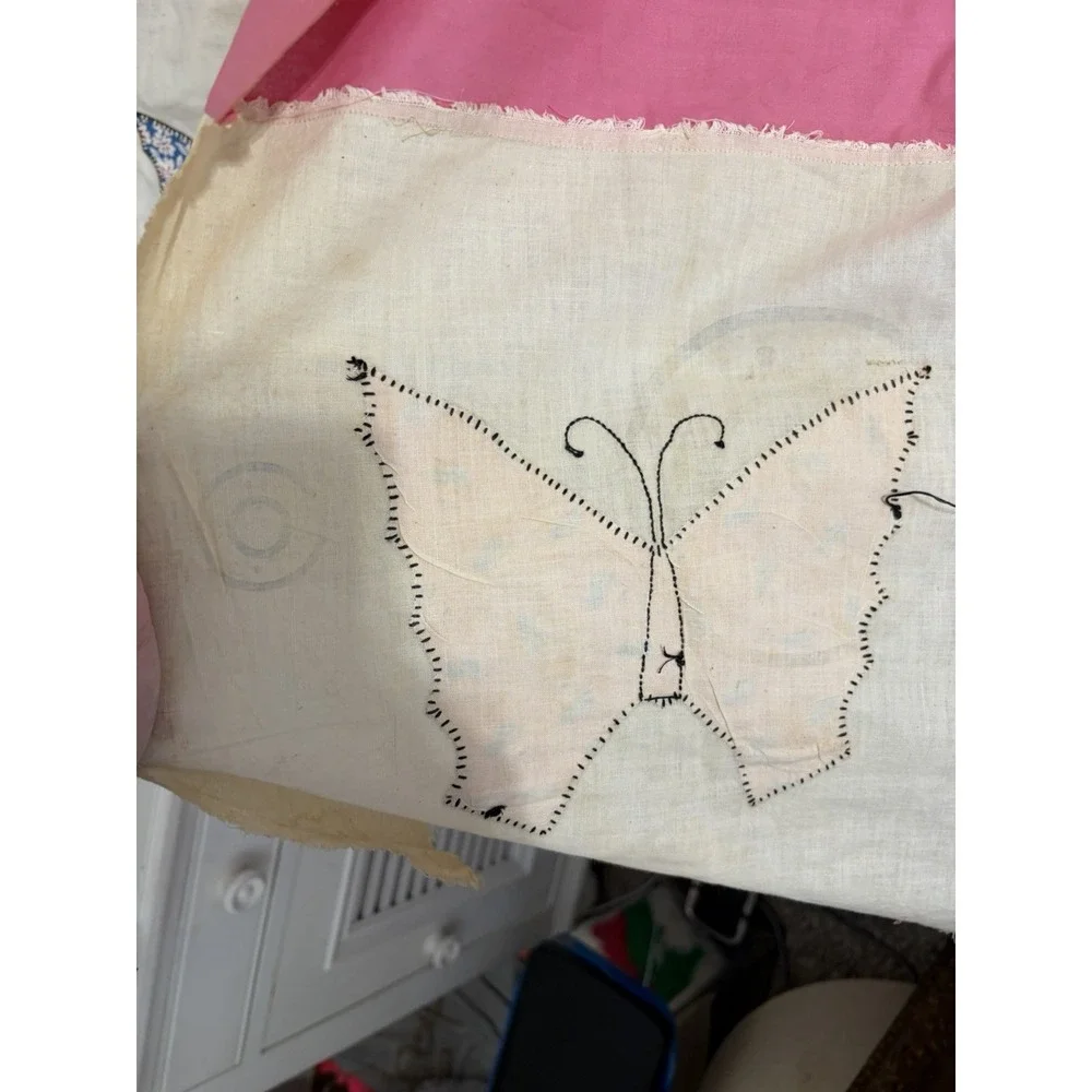 Vintage Atq Homemade Quilt Butterfly Feedsack Quilt Topper Homemade 99